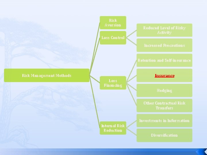 Risk Aversion Reduced Level of Risky Activity Loss Control Increased Precautions Retention and Self-insurance