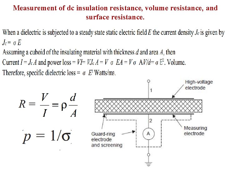 Measurement of dc insulation resistance, volume resistance, and surface resistance. 