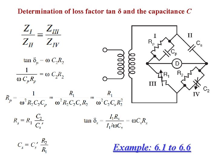 Determination of loss factor tan δ and the capacitance C Example: 6. 1 to