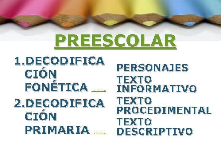 PREESCOLAR 1. DECODIFICA CIÓN FONÉTICA 2. DECODIFICA CIÓN PRIMARIA 4 FON. doc 5 PRI.