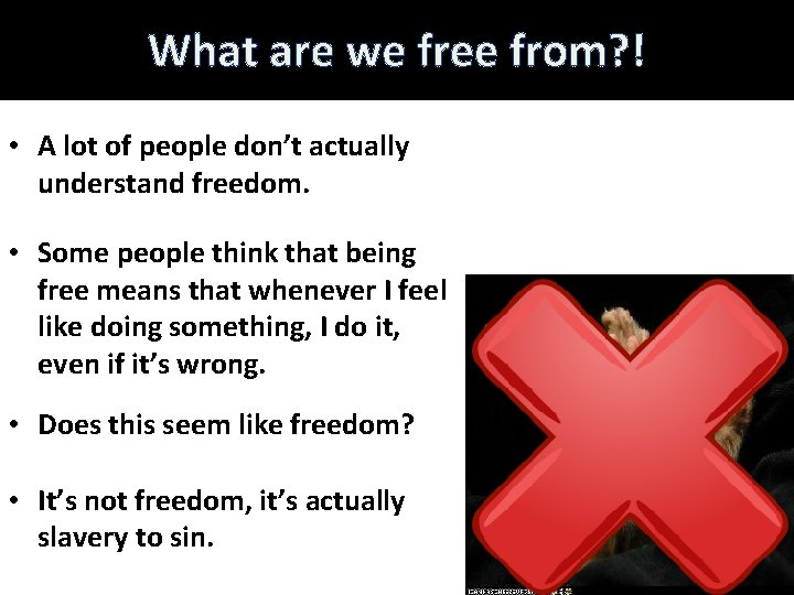 What are we free from? ! • A lot of people don’t actually understand What are we free from? ! • A lot of people don’t actually understand