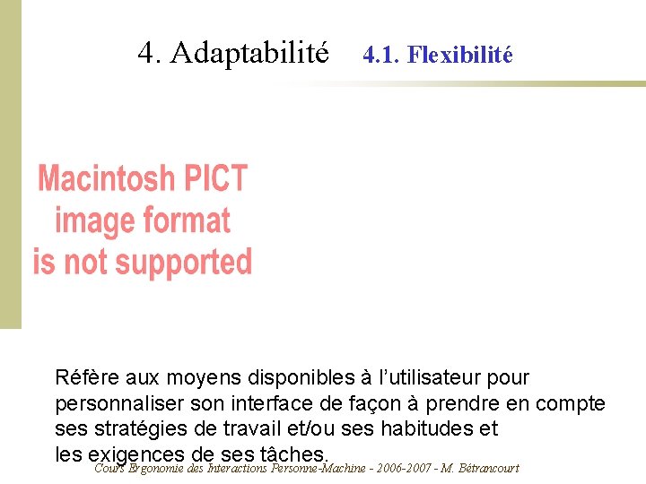 4. Adaptabilité 4. 1. Flexibilité Réfère aux moyens disponibles à l’utilisateur pour personnaliser son