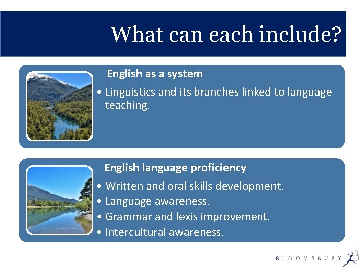 What can each include? English as a system • Linguistics and its branches linked