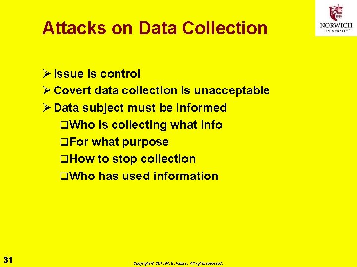 Attacks on Data Collection Ø Issue is control Ø Covert data collection is unacceptable