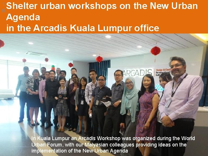 1 8 Shelter urban workshops on the New Urban Agenda in the Arcadis Kuala