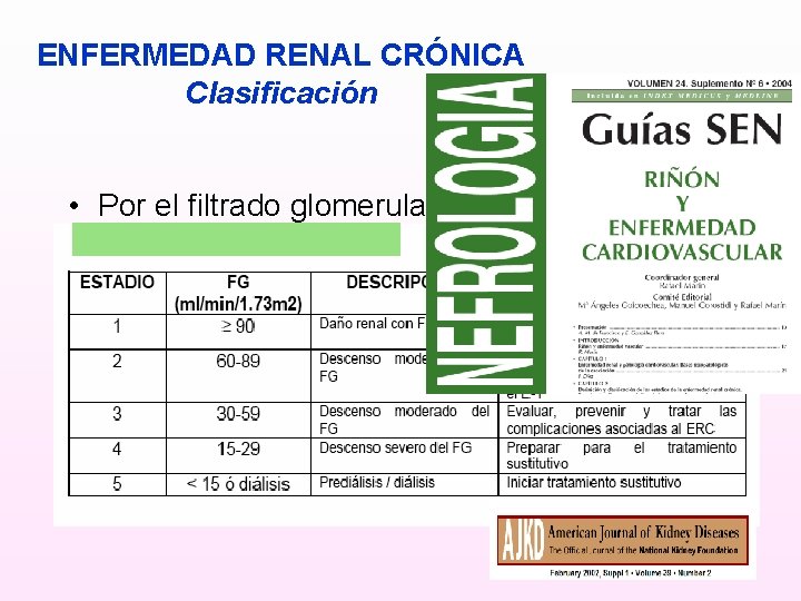 ENFERMEDAD RENAL CRÓNICA Clasificación • Por el filtrado glomerular 