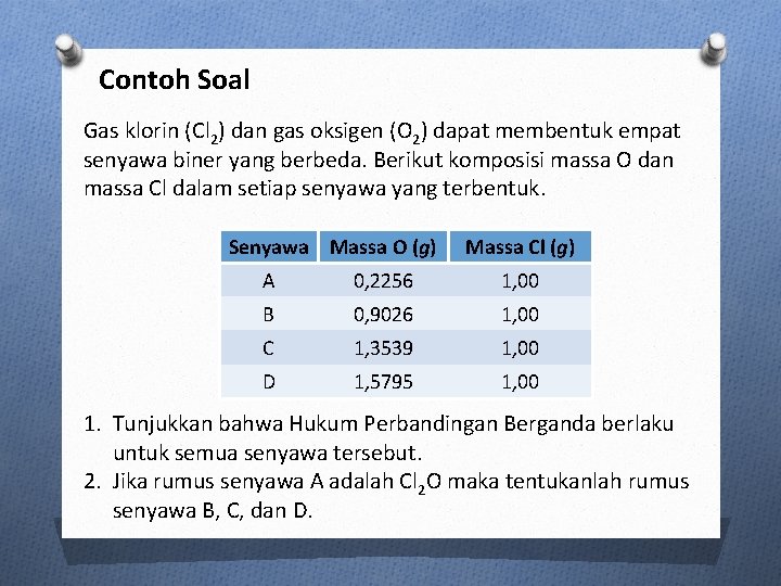 Contoh Soal Gas klorin (Cl 2) dan gas oksigen (O 2) dapat membentuk empat