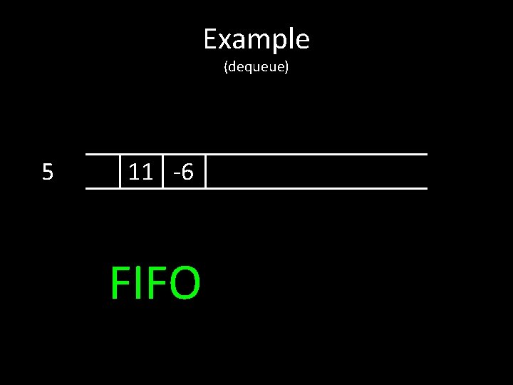 Example (dequeue) 5 11 -6 FIFO 