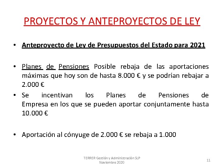 PROYECTOS Y ANTEPROYECTOS DE LEY • Anteproyecto de Ley de Presupuestos del Estado para