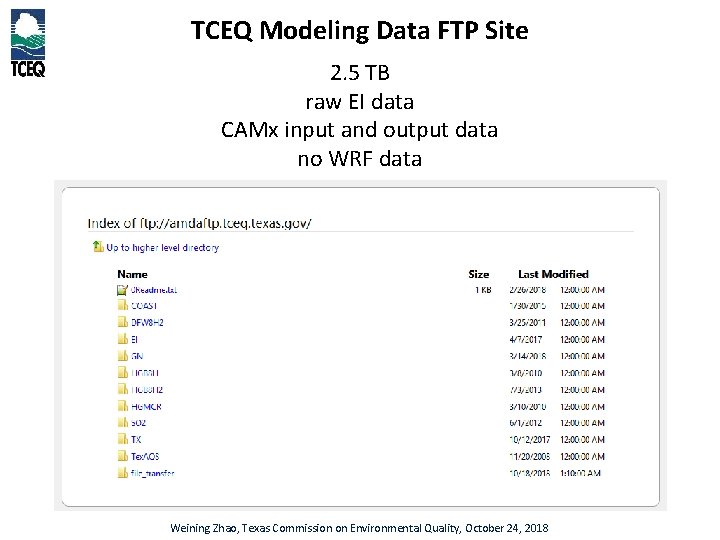 TCEQ Modeling Data FTP Site 2. 5 TB raw EI data CAMx input and