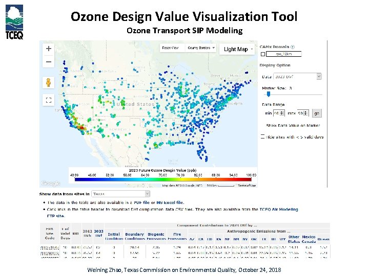 Ozone Design Value Visualization Tool Ozone Transport SIP Modeling Weining Zhao, Texas Commission on