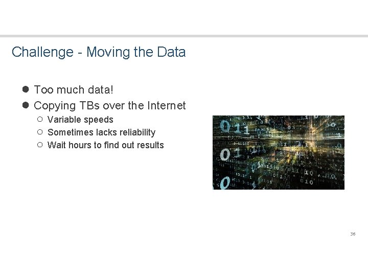 Challenge - Moving the Data ● Too much data! ● Copying TBs over the