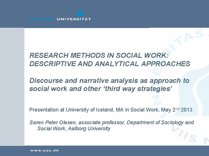 RESEARCH METHODS IN SOCIAL WORK DESCRIPTIVE AND ANALYTICAL