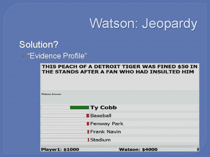 Watson: Jeopardy �Solution? • “Evidence Profile” 