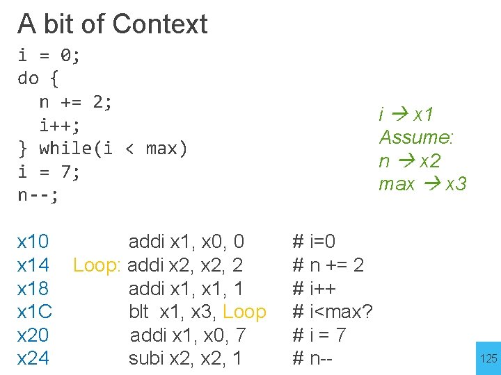 A bit of Context i = 0; do { n += 2; i++; }