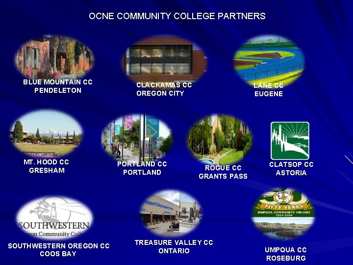 OCNE COMMUNITY COLLEGE PARTNERS BLUE MOUNTAIN CC PENDELETON MT. HOOD CC GRESHAM SOUTHWESTERN OREGON