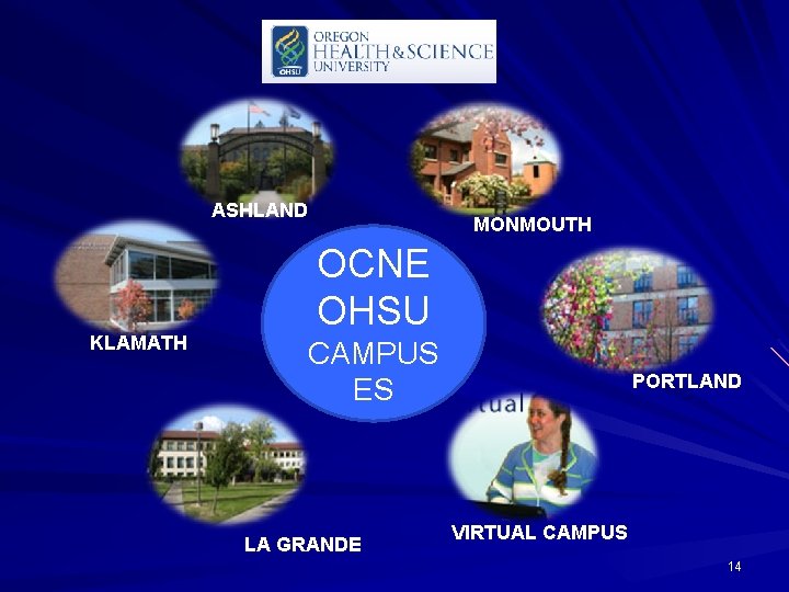 ASHLAND KLAMATH MONMOUTH OCNE OHSU CAMPUS ES LA GRANDE PORTLAND VIRTUAL CAMPUS 14 