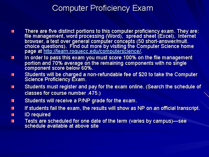Computer Proficiency Exam There are five distinct portions to this computer proficiency exam. They