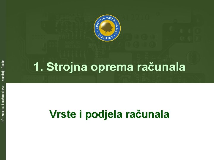 Informatika i računalstvo – srednje škole 1. Strojna oprema računala Vrste i podjela računala