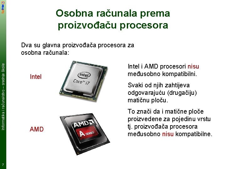 Osobna računala prema proizvođaču procesora Informatika i računalstvo – srednje škole Dva su glavna