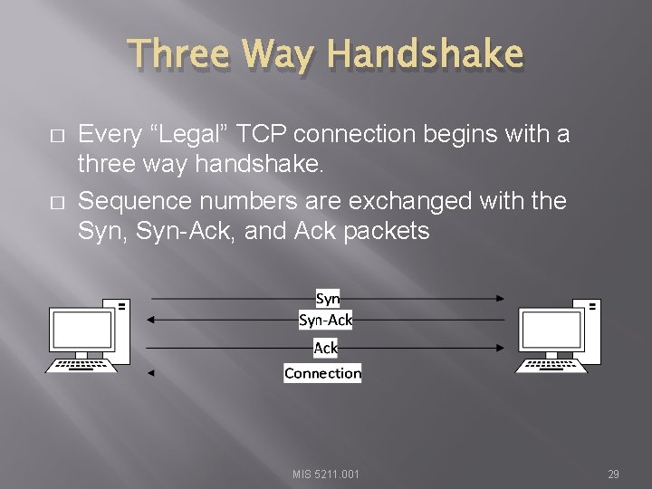 Three Way Handshake � � Every “Legal” TCP connection begins with a three way
