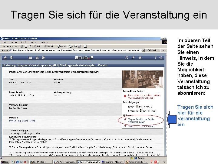 Tragen Sie sich für die Veranstaltung ein Im oberen Teil der Seite sehen Sie