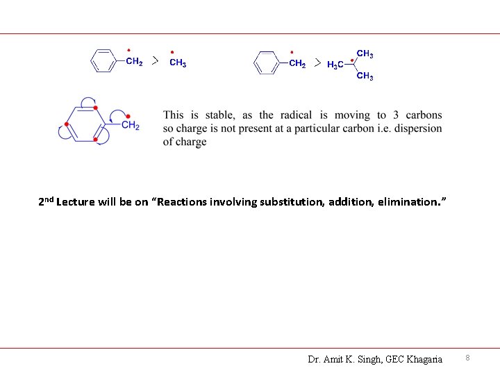 2 nd Lecture will be on “Reactions involving substitution, addition, elimination. ” Dr. Amit