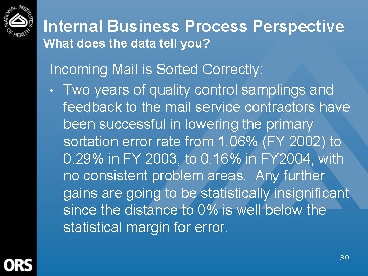 Internal Business Process Perspective What does the data tell you? Incoming Mail is Sorted