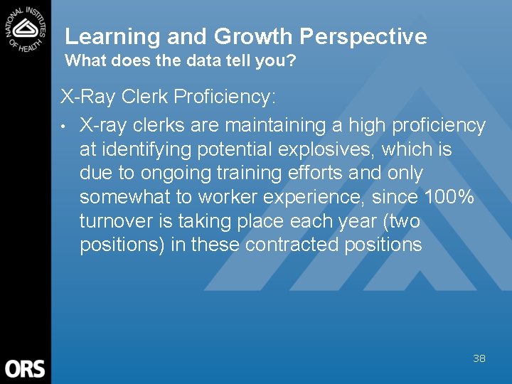 Learning and Growth Perspective What does the data tell you? X-Ray Clerk Proficiency: •