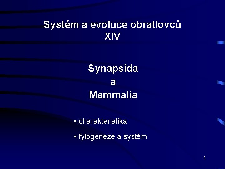 Systém a evoluce obratlovců XIV Synapsida a Mammalia • charakteristika • fylogeneze a systém