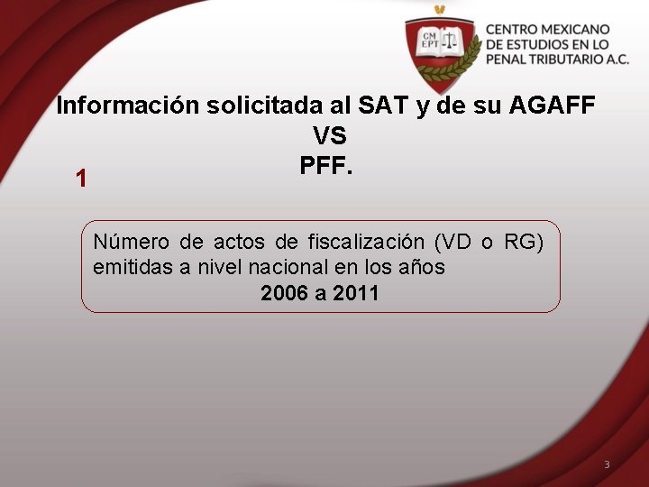 Información solicitada al SAT y de su AGAFF VS PFF. 1 Número de actos