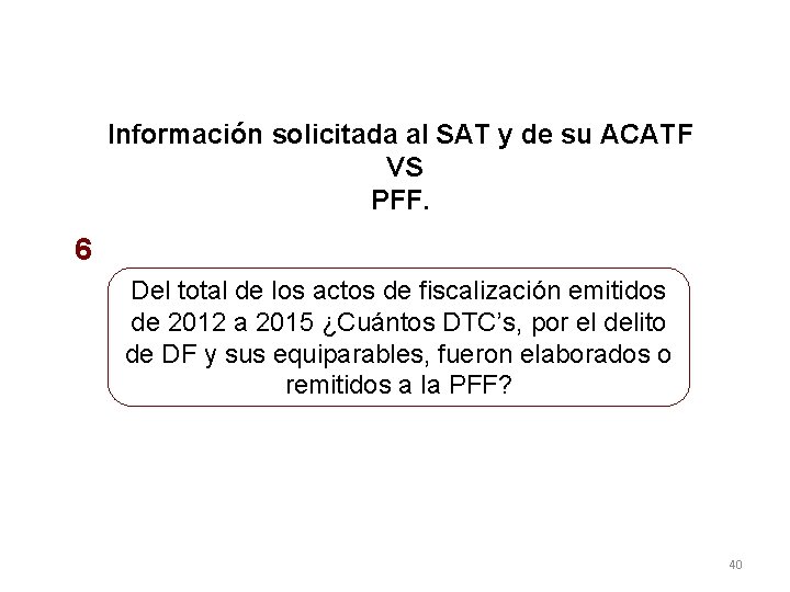 Información solicitada al SAT y de su ACATF VS PFF. 6 Del total de