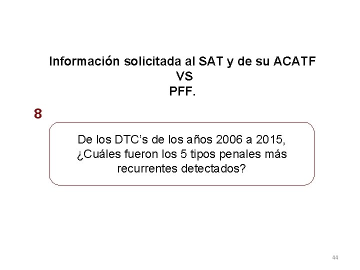 Información solicitada al SAT y de su ACATF VS PFF. 8 De los DTC’s