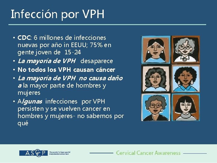 Infección por VPH • CDC: 6 millones de infecciones nuevas por año in EEUU;