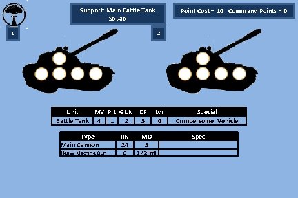 Support: Main Battle Tank Squad 1 Point Cost = 10 Command Points = 0