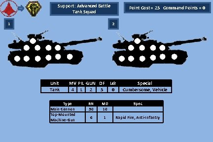 Support: Advanced Battle Tank Squad 1 Point Cost = 25 Command Points = 0