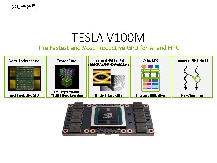 GPU卡选型 TESLA V 100 M The Fastest and Most Productive GPU for AI and