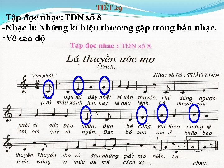 - Tập TIẾT 29 đọc nhạc: TĐN số 8 -Nhạc lí: Những kí hiệu