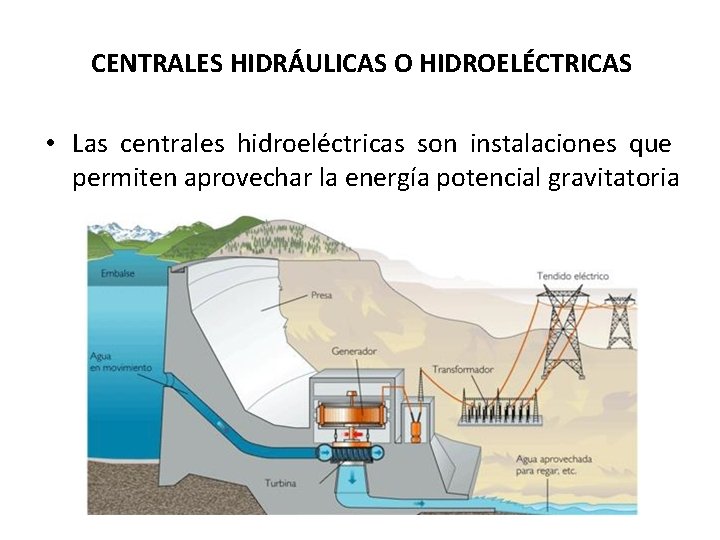 CENTRALES HIDRÁULICAS O HIDROELÉCTRICAS • Las centrales hidroeléctricas son instalaciones que permiten aprovechar la