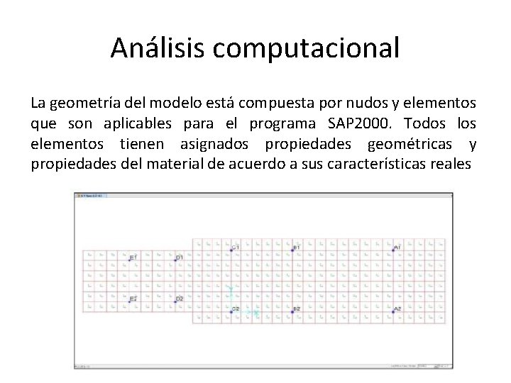 Análisis computacional La geometría del modelo está compuesta por nudos y elementos que son