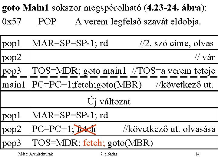 goto Main 1 sokszor megspórolható (4. 23 -24. ábra): 0 x 57 POP A