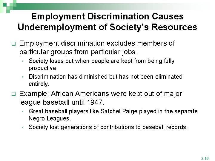 Employment Discrimination Causes Underemployment of Society’s Resources q Employment discrimination excludes members of particular