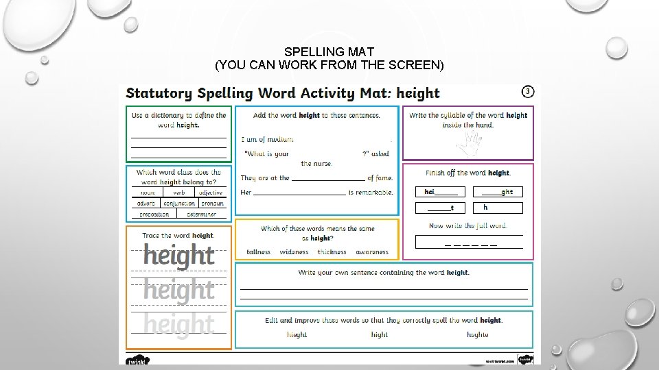 SPELLING MAT (YOU CAN WORK FROM THE SCREEN) 