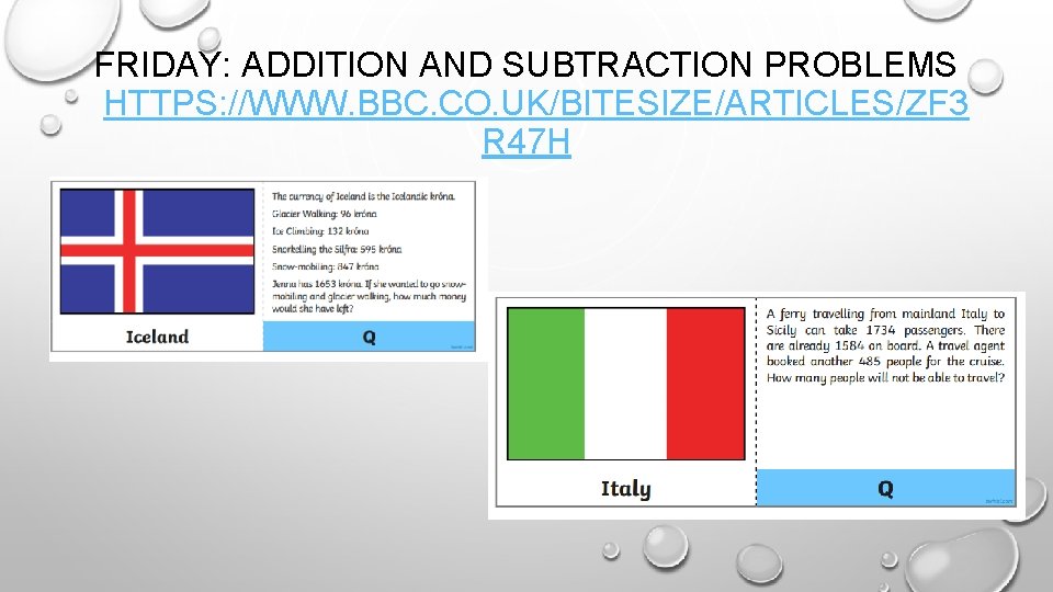 FRIDAY: ADDITION AND SUBTRACTION PROBLEMS HTTPS: //WWW. BBC. CO. UK/BITESIZE/ARTICLES/ZF 3 R 47 H