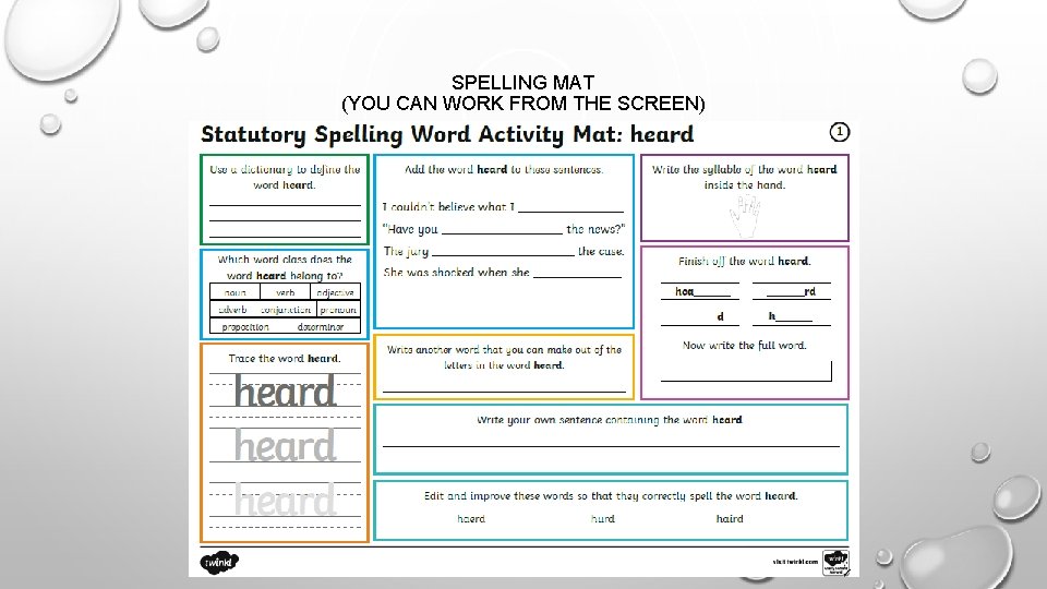 SPELLING MAT (YOU CAN WORK FROM THE SCREEN) 