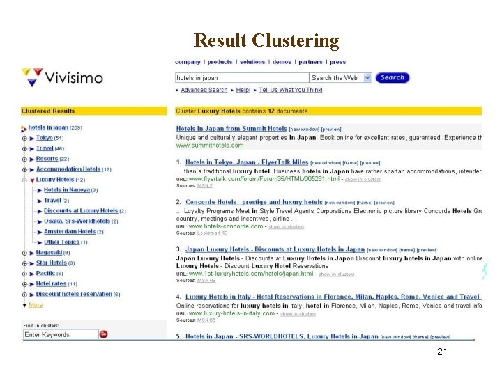 Result Clustering 21 