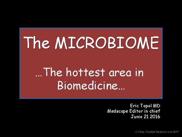 The MICROBIOME …The hottest area in Biomedicine… Eric Topol MD Medscape Editor in chief