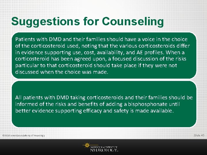 Suggestions for Counseling Patients with DMD and their families should have a voice in