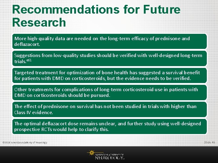Recommendations for Future Research More high-quality data are needed on the long-term efficacy of