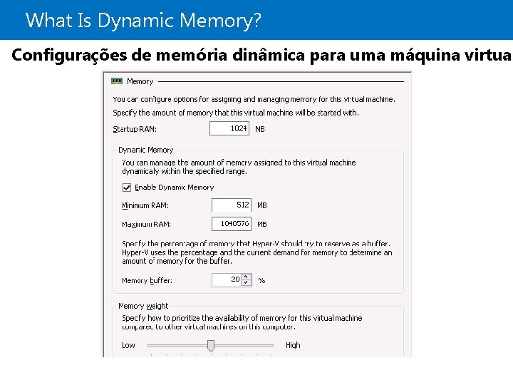 What Is Dynamic Memory? Configurações de memória dinâmica para uma máquina virtual 